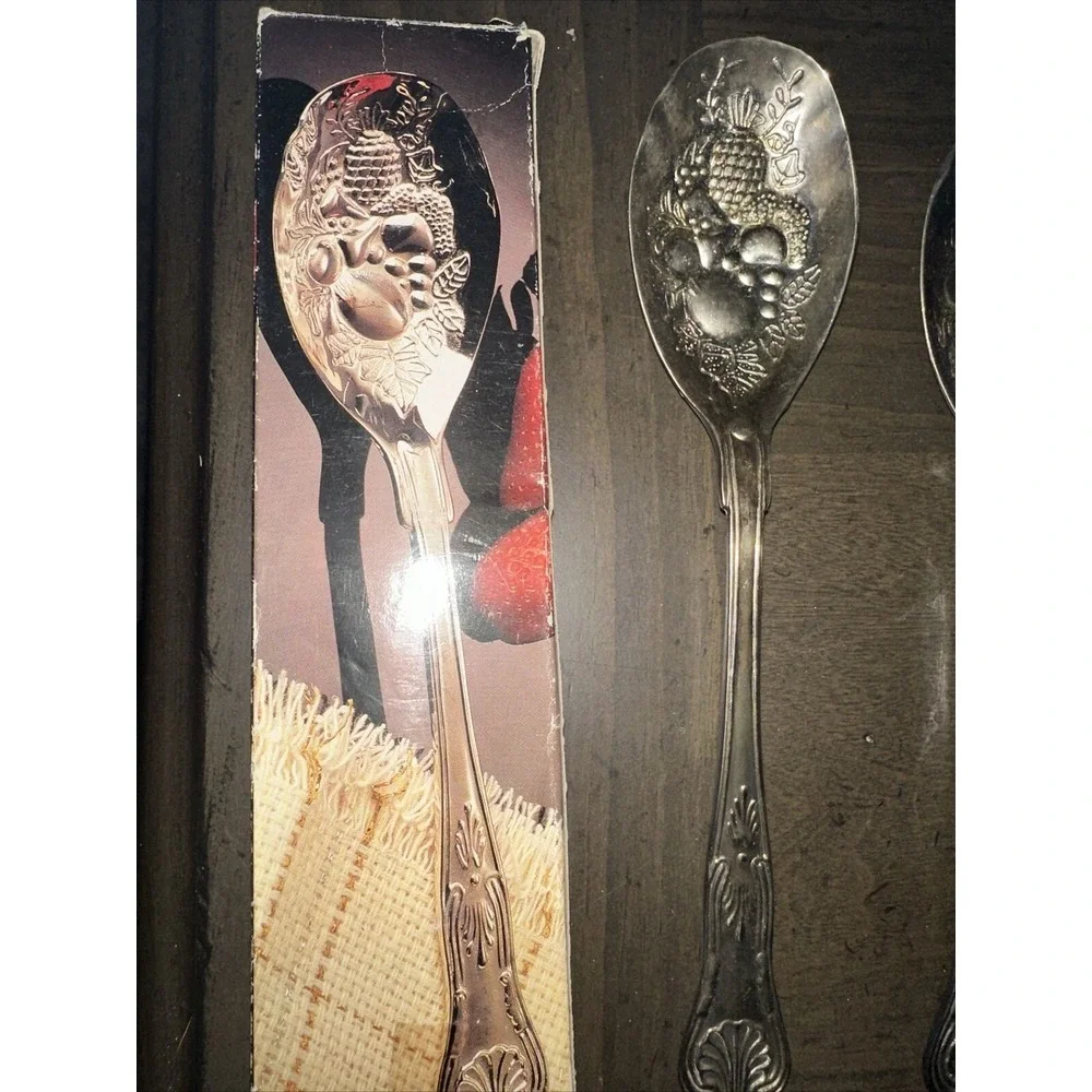 Vintage Silver Plated Salad Fork Serving Spoon Fruit Pineapple‎ China W/boxes